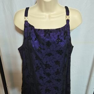 Betsy & Adam Purple Floral Sequin Formal Dress